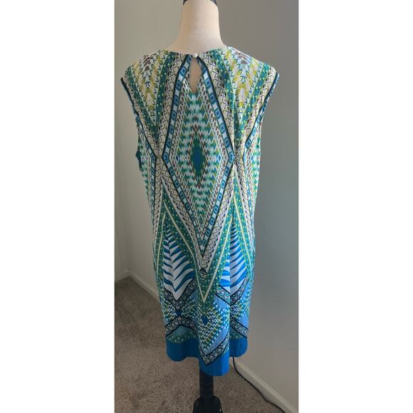 STUDIO ONE NY Shift Midi White Green Blue Sleeveless Embellished Neck Dress 18 - Picture 4 of 9
